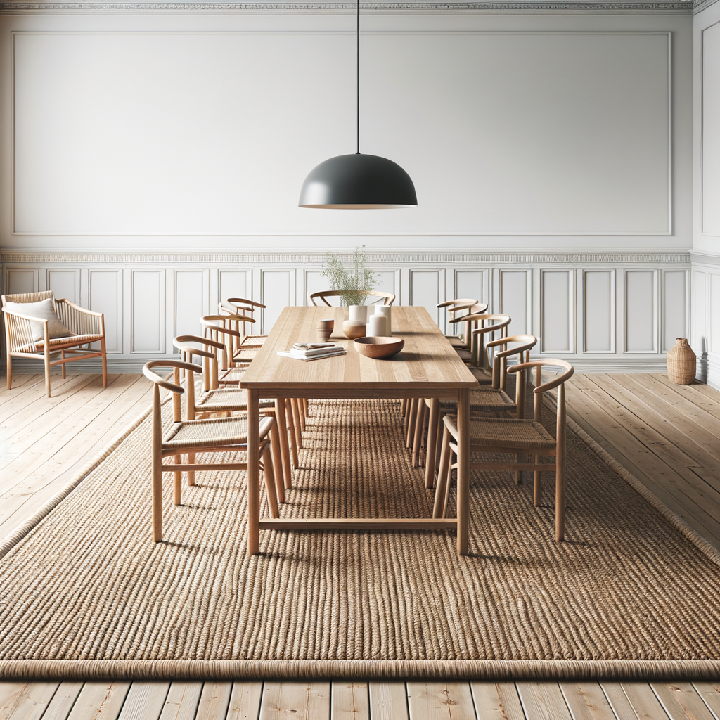 Matplats med matta under matbord – stolarna får plats på mattan